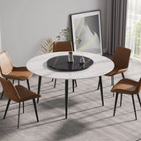 Modern Artificial Stone Round Dining Table, Can Accommodate 6 People Artificial Stone Turntable - Furniture Home Direct