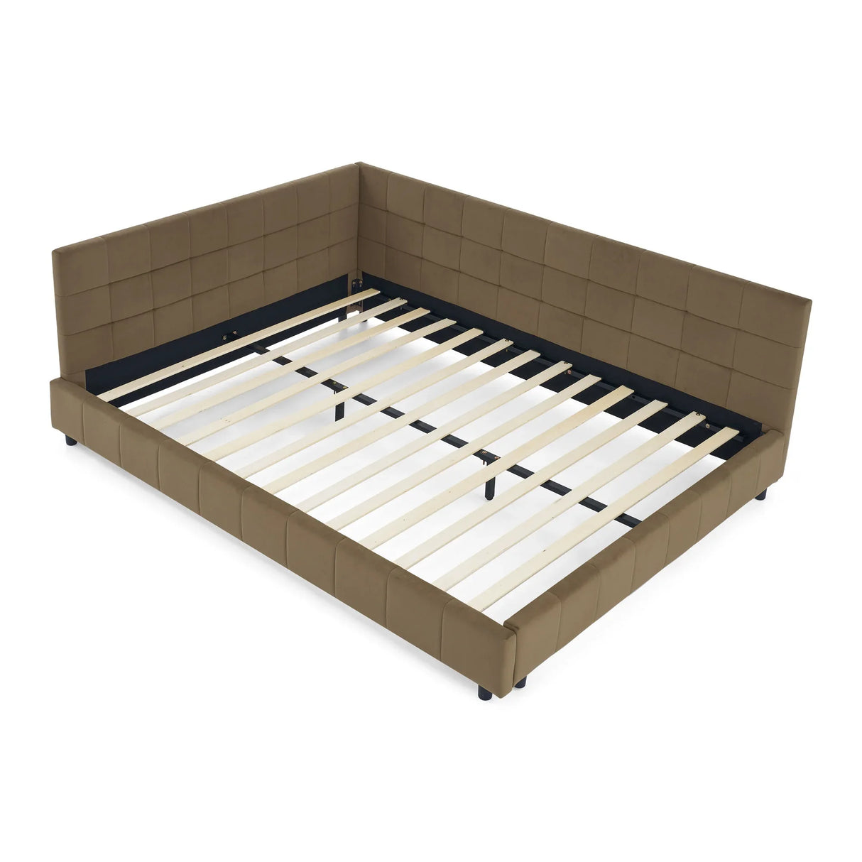 Mid-Century Storage Upholstered Tufted Bed Frame With Backrest And Armrests - Furniture Home Direct