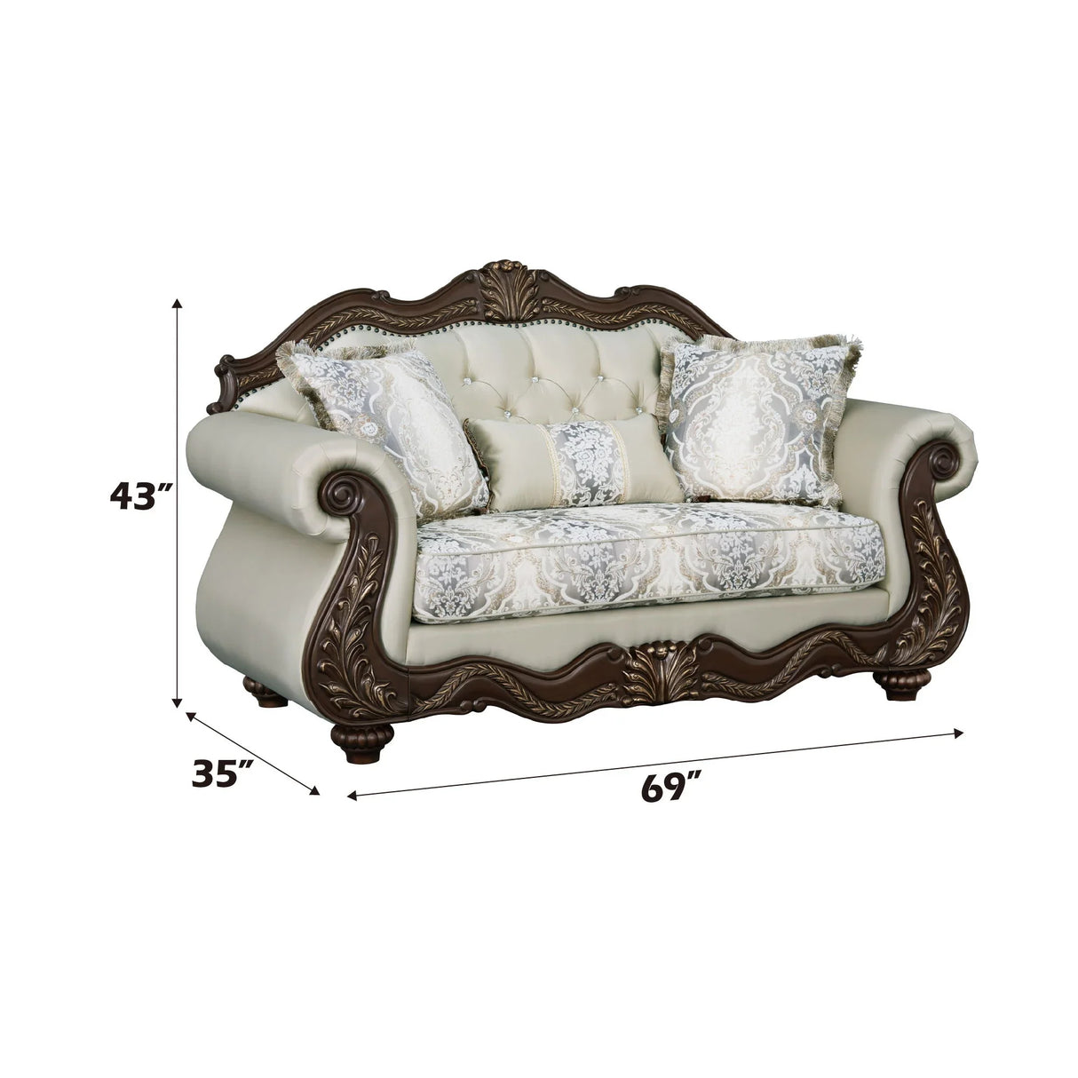 Pierce - Loveseat With 3 Pillows - Beige / Cherry - Furniture Home Direct
