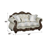 Pierce - Loveseat With 3 Pillows - Beige / Cherry - Furniture Home Direct