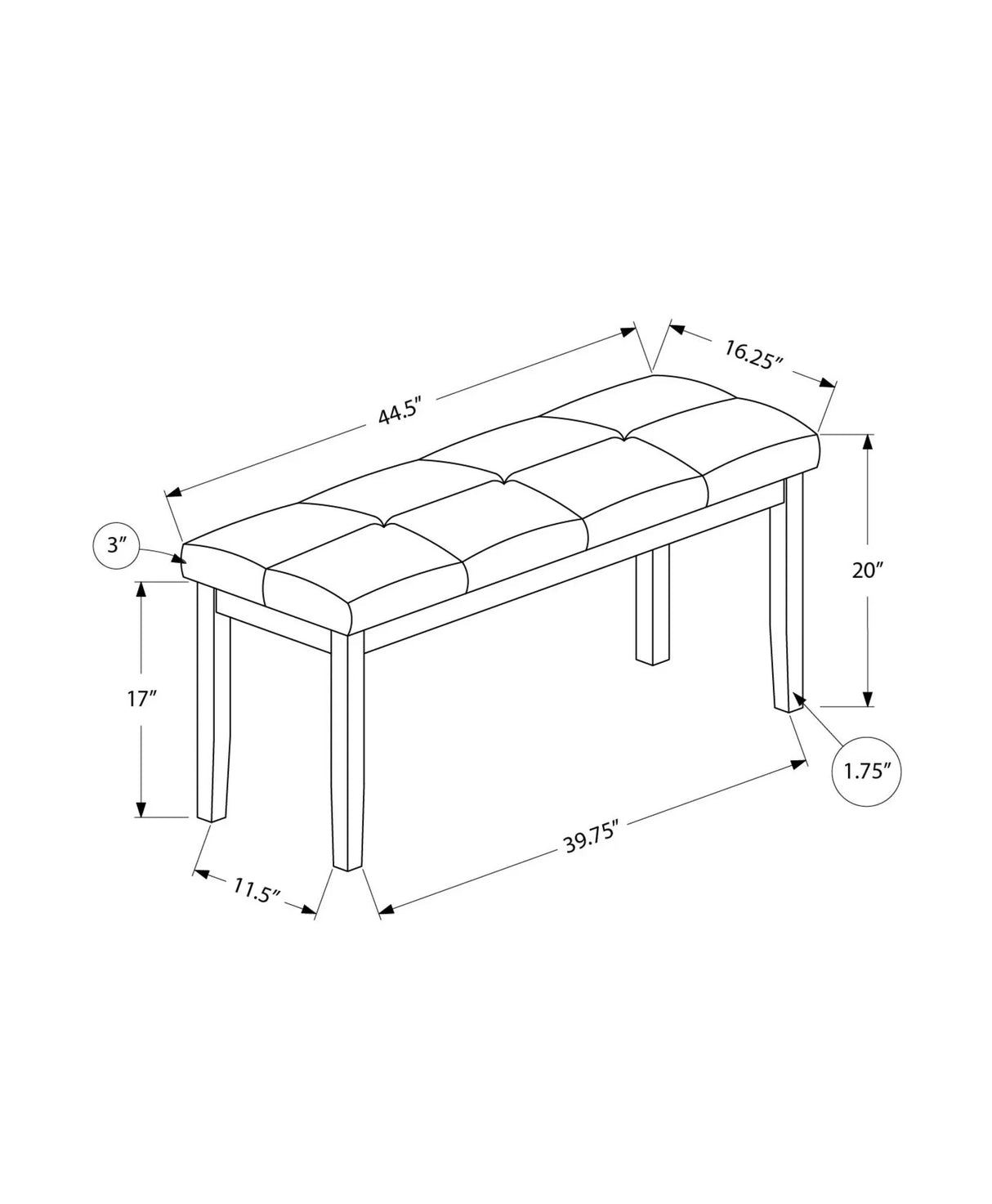 Bench, Rectangular, Hallway, Upholstered, Transitional - Cream - Furniture Home Direct