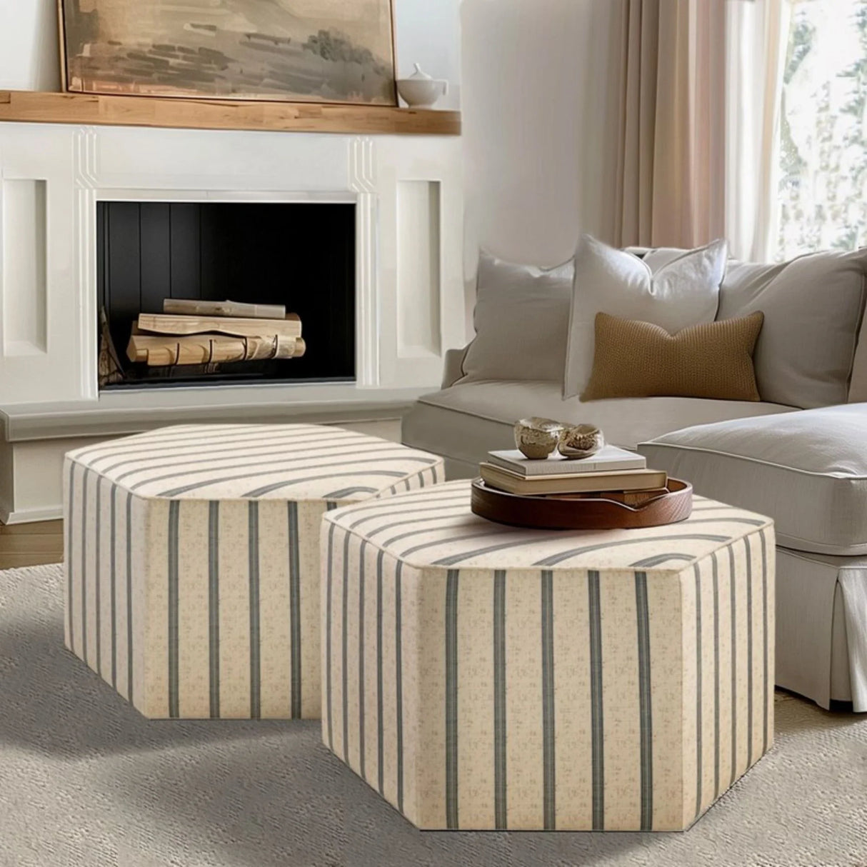 Accent Ottoman Printed Stripe - Furniture Home Direct