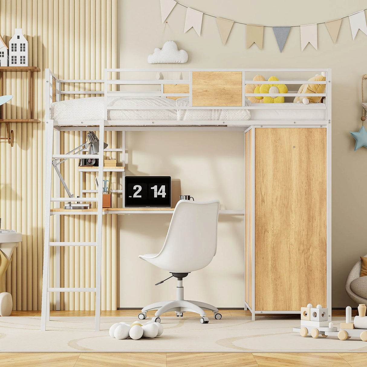 Loft Bed With L Shape Desk And Wardrobe - Furniture Home Direct