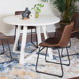 Round Dining Set with Leather Chairs Seats For Four White - Furniture Home Direct