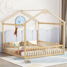 Double Twin House-Style Floor Bed With Fence, Guardrails, Without Door - Furniture Home Direct