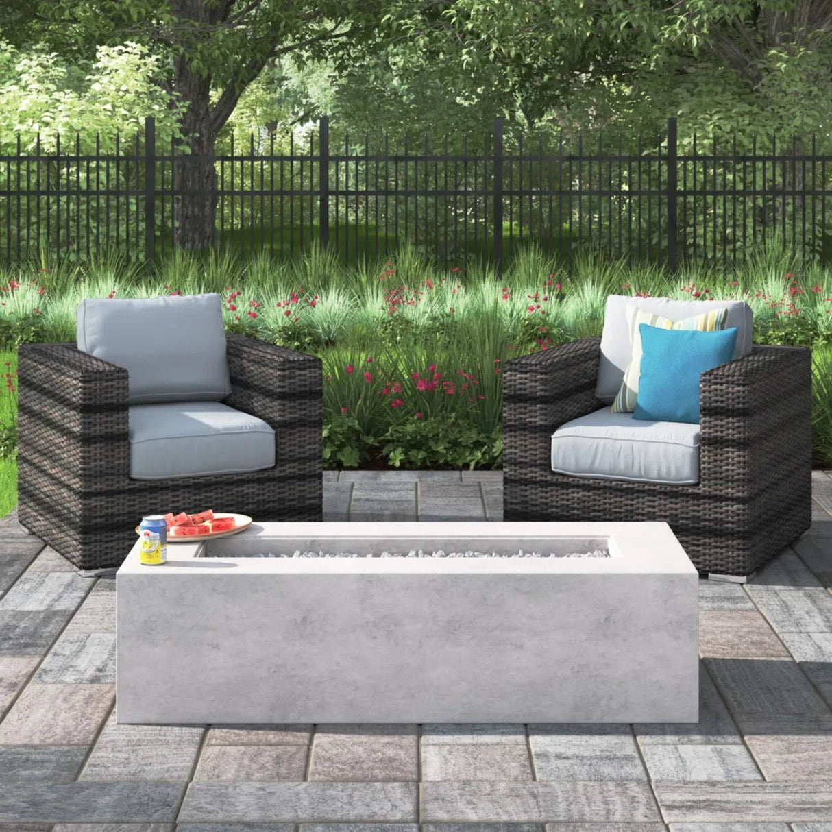 Outdoor Rattan Wicker Seating Set With Cushions 2 Person Patio Furniture - Espresso / Gray - Furniture Home Direct