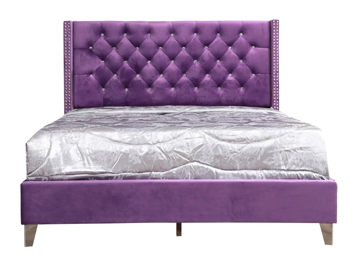 Upholstered Nailhead Trim Chic Bed - Furniture Home Direct