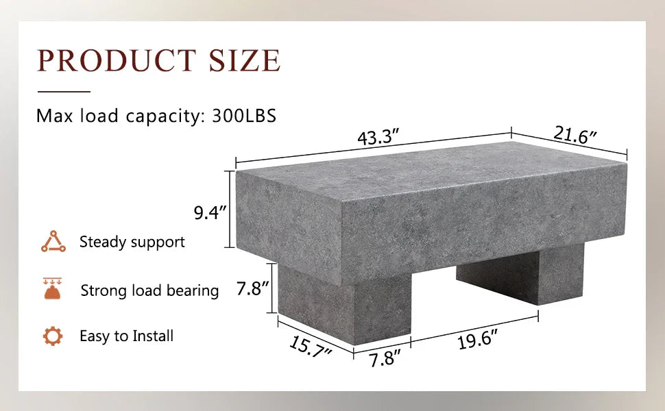 Coffee Table Modern Minimalist Stone Look MDF Textured Gray - Furniture Home Direct