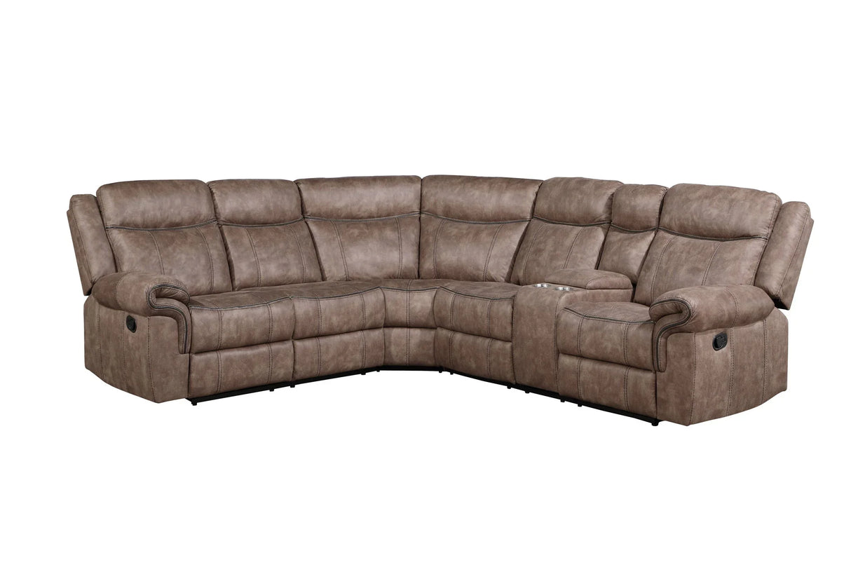 Dollum - Two Tone Nubuck Manual Recliner Sectional Sofa With USB Port Cupholder Console - Furniture Home Direct