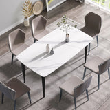 63" Modern Artificial Stone White Curved Black Metal Leg Dining Table, 6 People - White - Furniture Home Direct