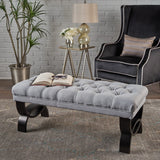 Bench Tufted Cushion with Arched Black Legs Light Grey - Furniture Home Direct