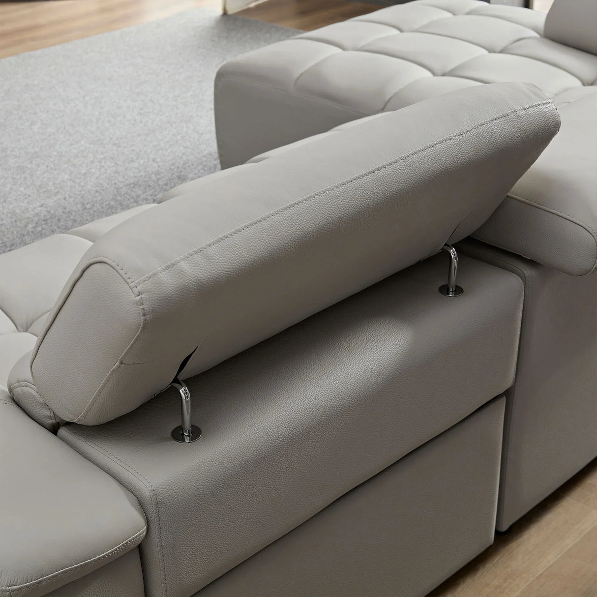 Genuine Leather Power Reclining Sectional - Light Gray - Furniture Home Direct