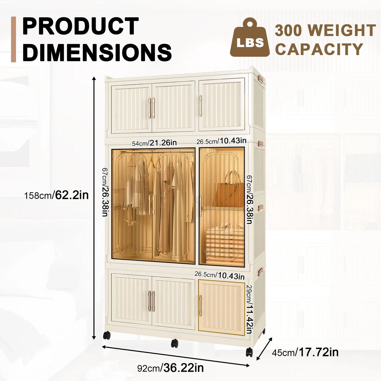 Portable Wardrobe Closet Storage Organizer With 9 Magnetic Doors - Cream White - Furniture Home Direct