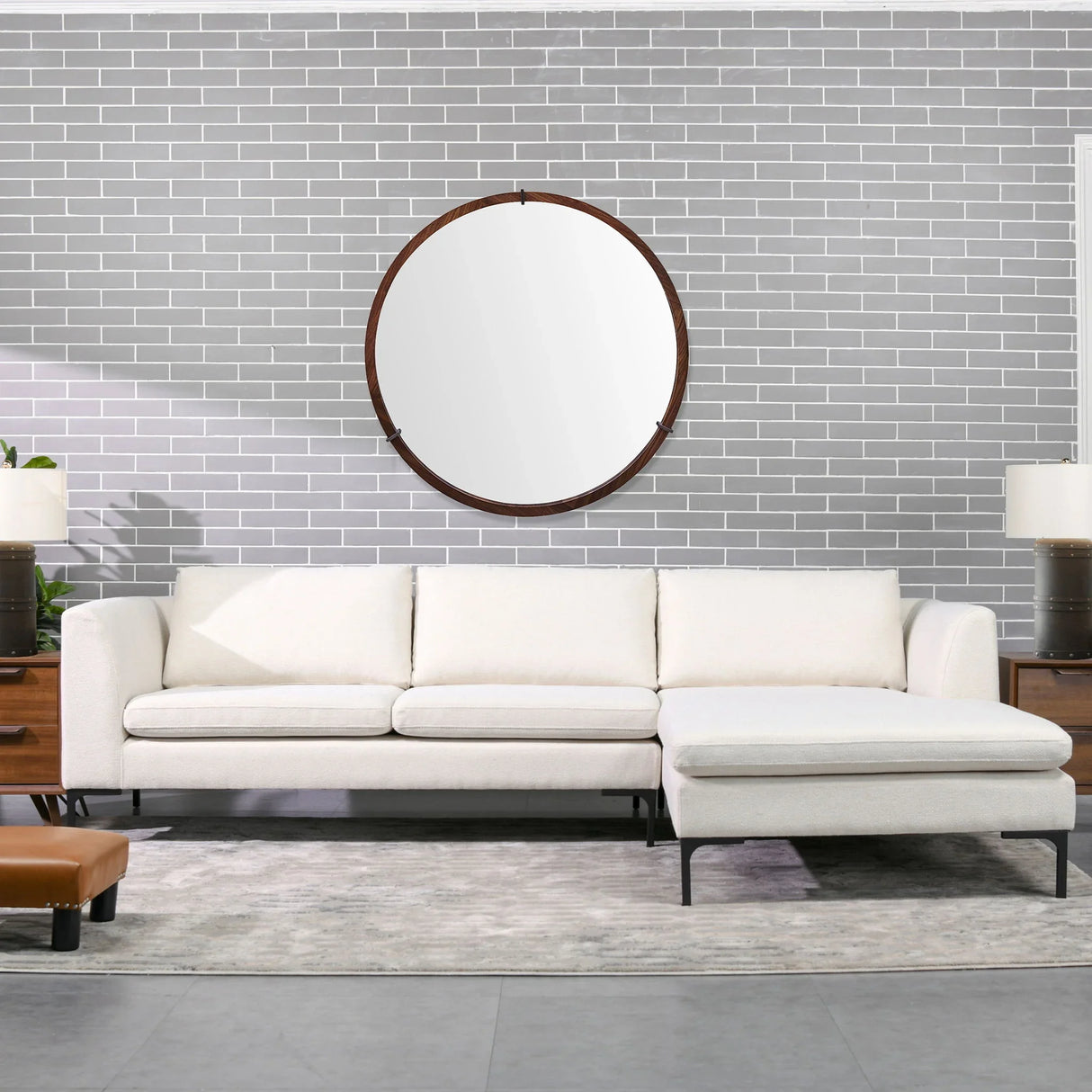 Hausen - Mid-Century Modern Round Accent Wall Mirror - Brown Walnut - Furniture Home Direct