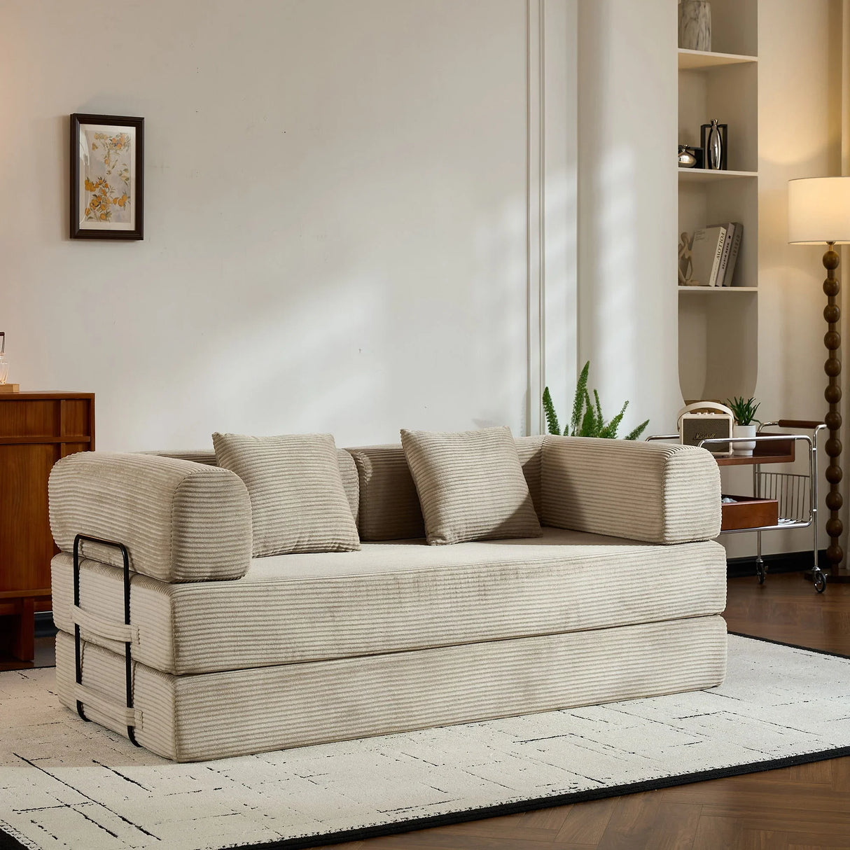 Convertible Sleeper Sofa Bed With Cylindrical Pillow, With Fixed Shape Frame - Furniture Home Direct