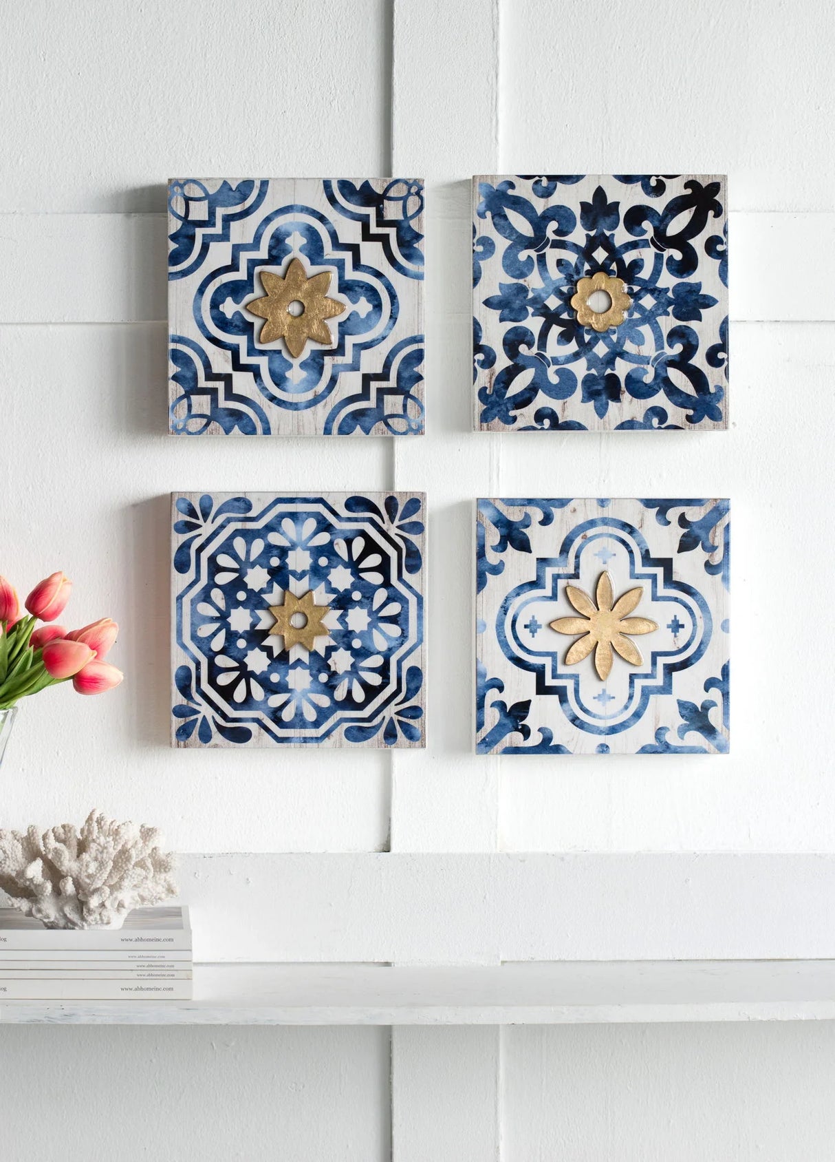 Abstract, And Wall Decor Accents (Set of 4) - White / Blue - Furniture Home Direct