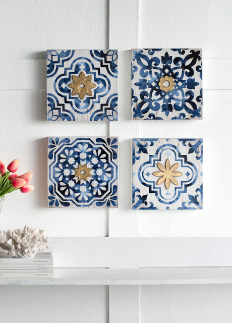 Abstract, And Wall Decor Accents (Set of 4) - White / Blue - Furniture Home Direct
