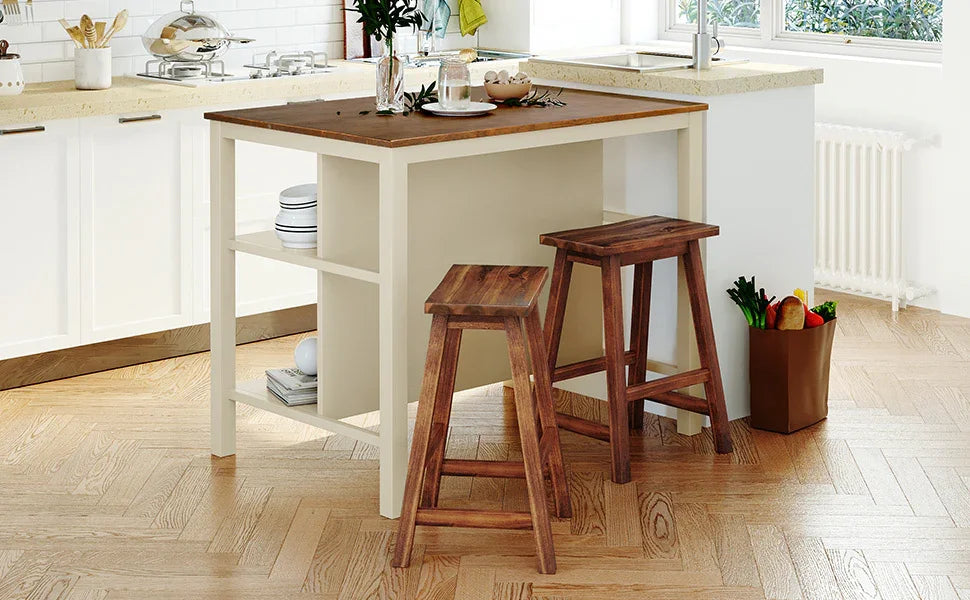 Kitchen Island Set With Stools 45 Inch Top Walnut Off White - Furniture Home Direct