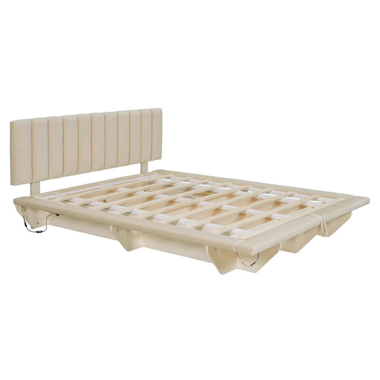 Queen Bed With Upholstered Storage And LED Lighting Beige - Furniture Home Direct
