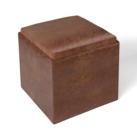 Rockwood - Upholstered Cube Storage Ottoman With Tray - Furniture Home Direct