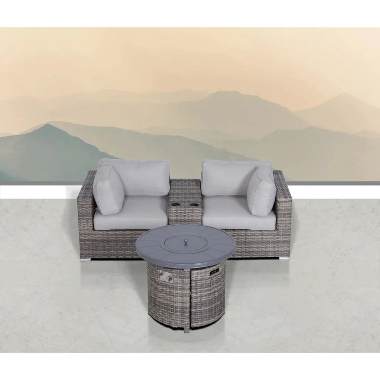 Rattan Patio Set With Comfortable Cushions And Fire Pit - Furniture Home Direct