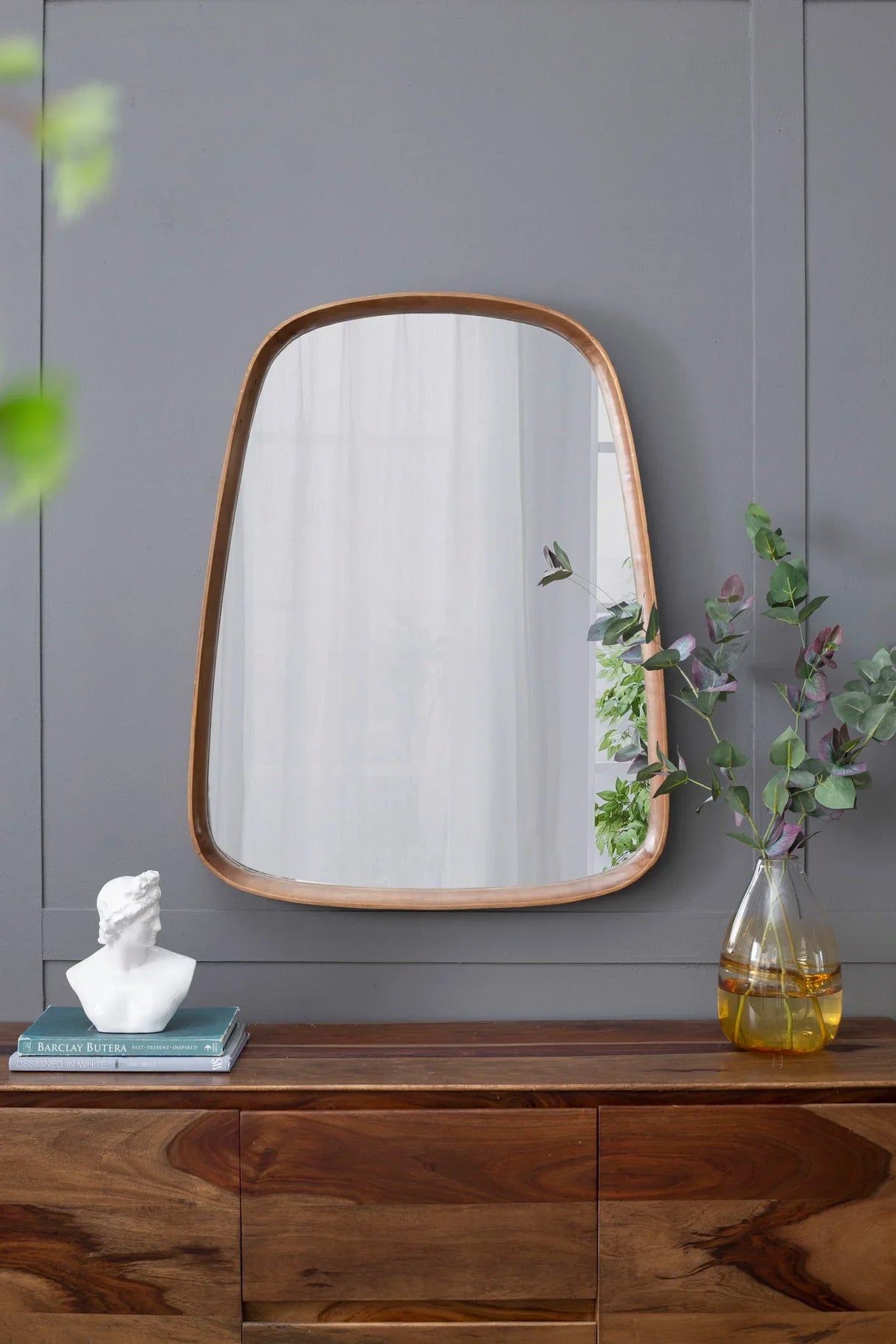 Irrgeular Mirror With Wood Frame, Wall Mirror For Living Room Bathroom Entryway - Brown - Furniture Home Direct