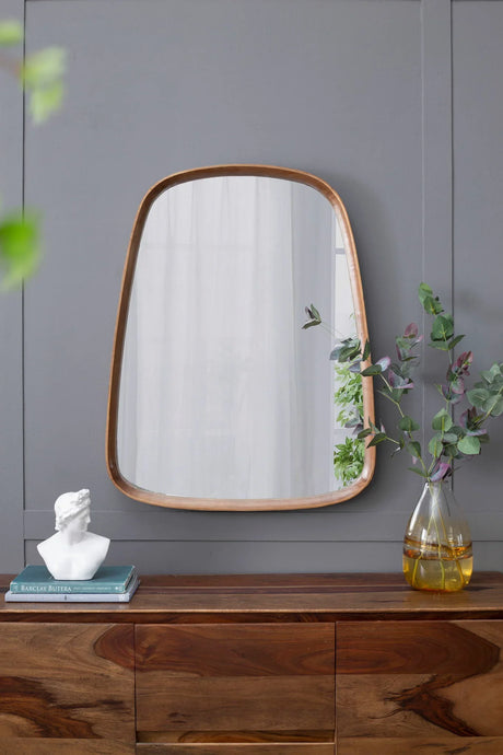 Irrgeular Mirror With Wood Frame, Wall Mirror For Living Room Bathroom Entryway - Brown - Furniture Home Direct