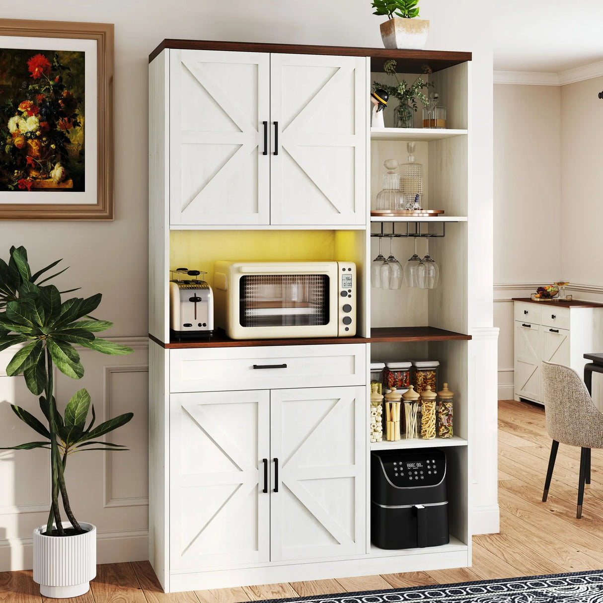 Farmhouse Kitchen Pantry Storage Cabinet - Brown / Antique White - Furniture Home Direct