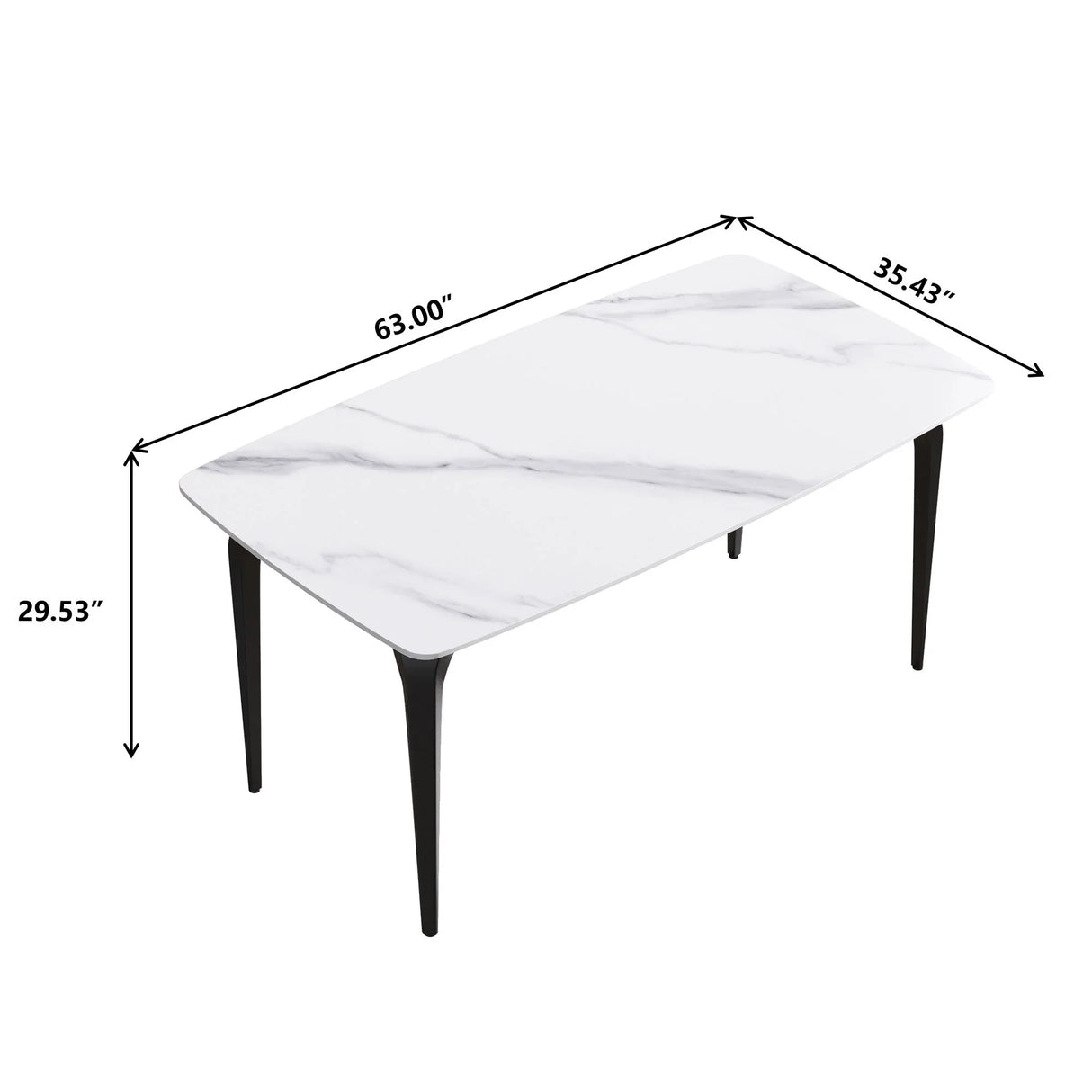 63" Modern Artificial Stone White Curved Black Metal Leg Dining Table, 6 People - White - Furniture Home Direct