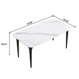 63" Modern Artificial Stone White Curved Black Metal Leg Dining Table, 6 People - White - Furniture Home Direct