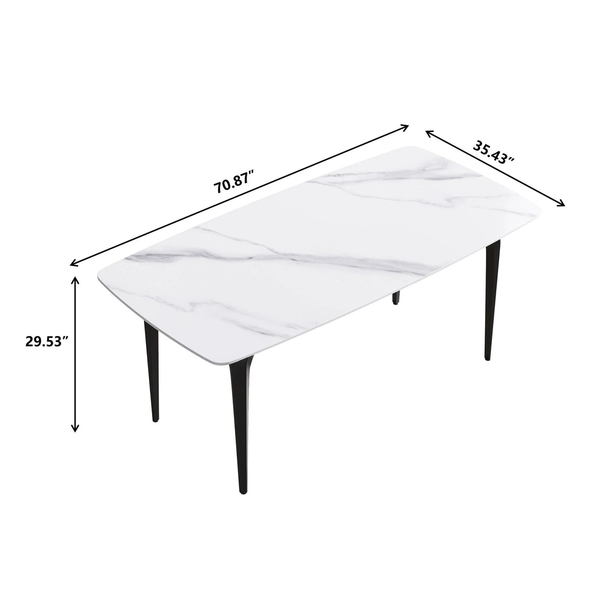 70.87" Modern Artificial Stone Curved Black Metal Leg Dining Table, Can Accommodate 6-8 People - White / Black - Furniture Home Direct