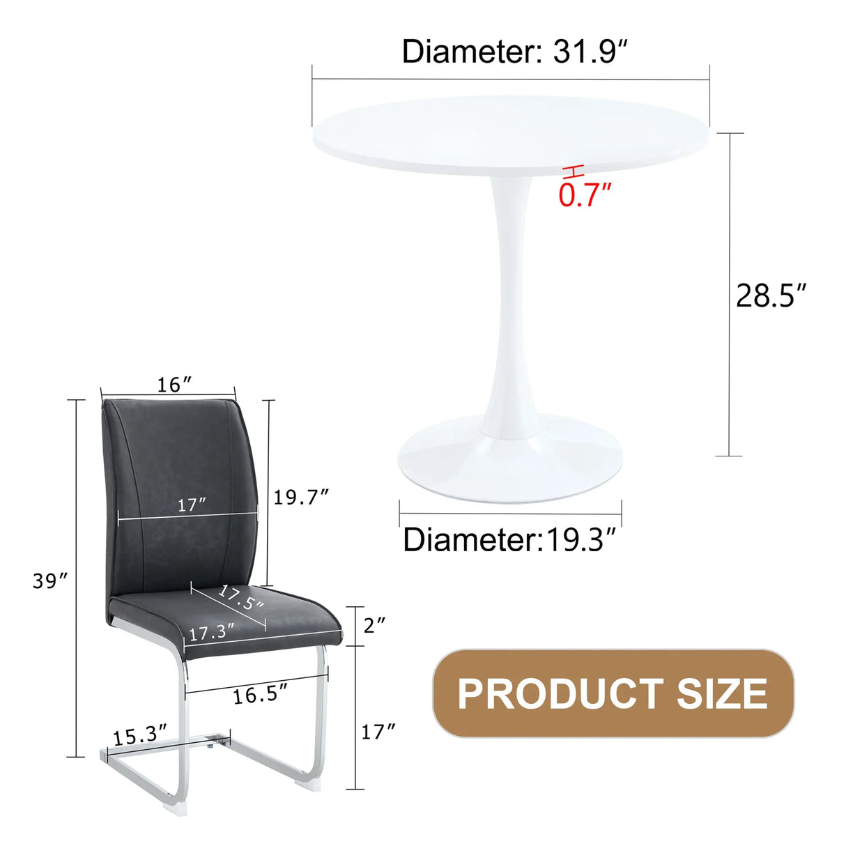 Dining Set Round Table With Black PU Leather Chairs White - Furniture Home Direct