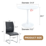 Dining Set Round Table With Black PU Leather Chairs White - Furniture Home Direct