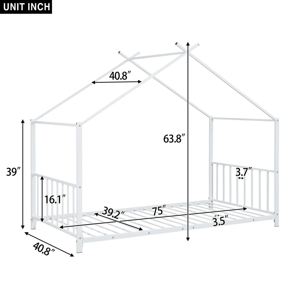 Twin Size Metal House Platform Bed - White - Furniture Home Direct