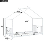 Twin Size Metal House Platform Bed - White - Furniture Home Direct