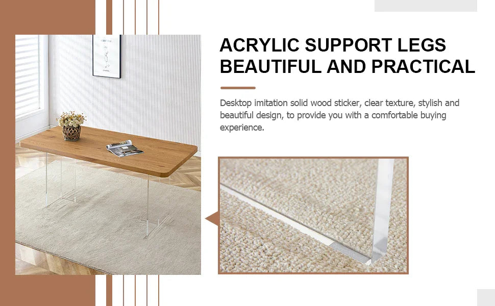 Dining Table With Wooden Top And Clear Acrylic Legs Natural - Furniture Home Direct