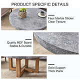 Coffee Table Round Stone Finish Wood Base Contemporary Gray - Furniture Home Direct