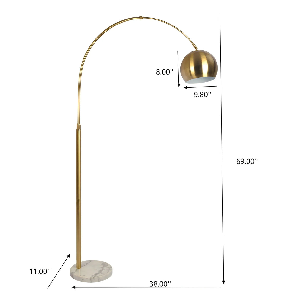Oasis - Long Arm Gold Adjustable Floor Lamp With Round Marble Base - Gold / White Marble - Furniture Home Direct