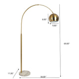 Oasis - Long Arm Gold Adjustable Floor Lamp With Round Marble Base - Gold / White Marble - Furniture Home Direct