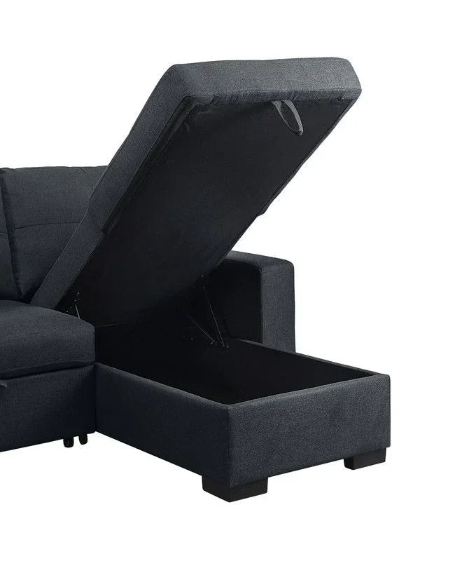 Lucas - Linen Sleeper Sectional Sofa With Reversible Storage Chaise - Dark Gray - Furniture Home Direct