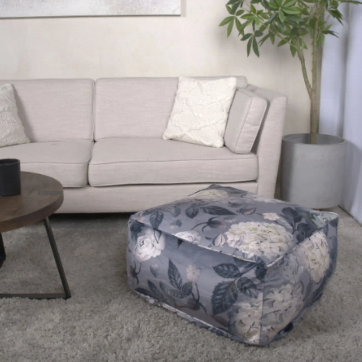 Hazel - Large Square Pouf With Flower Print - Furniture Home Direct
