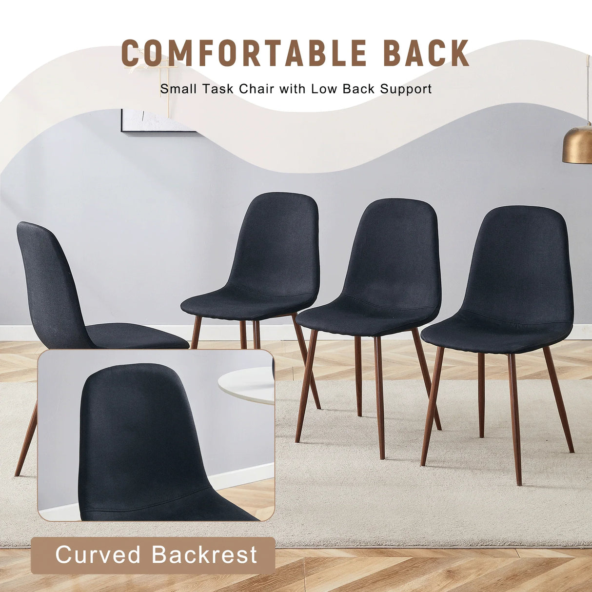 Dining Set Round Table With 4 Chairs Wood Top Black - Furniture Home Direct