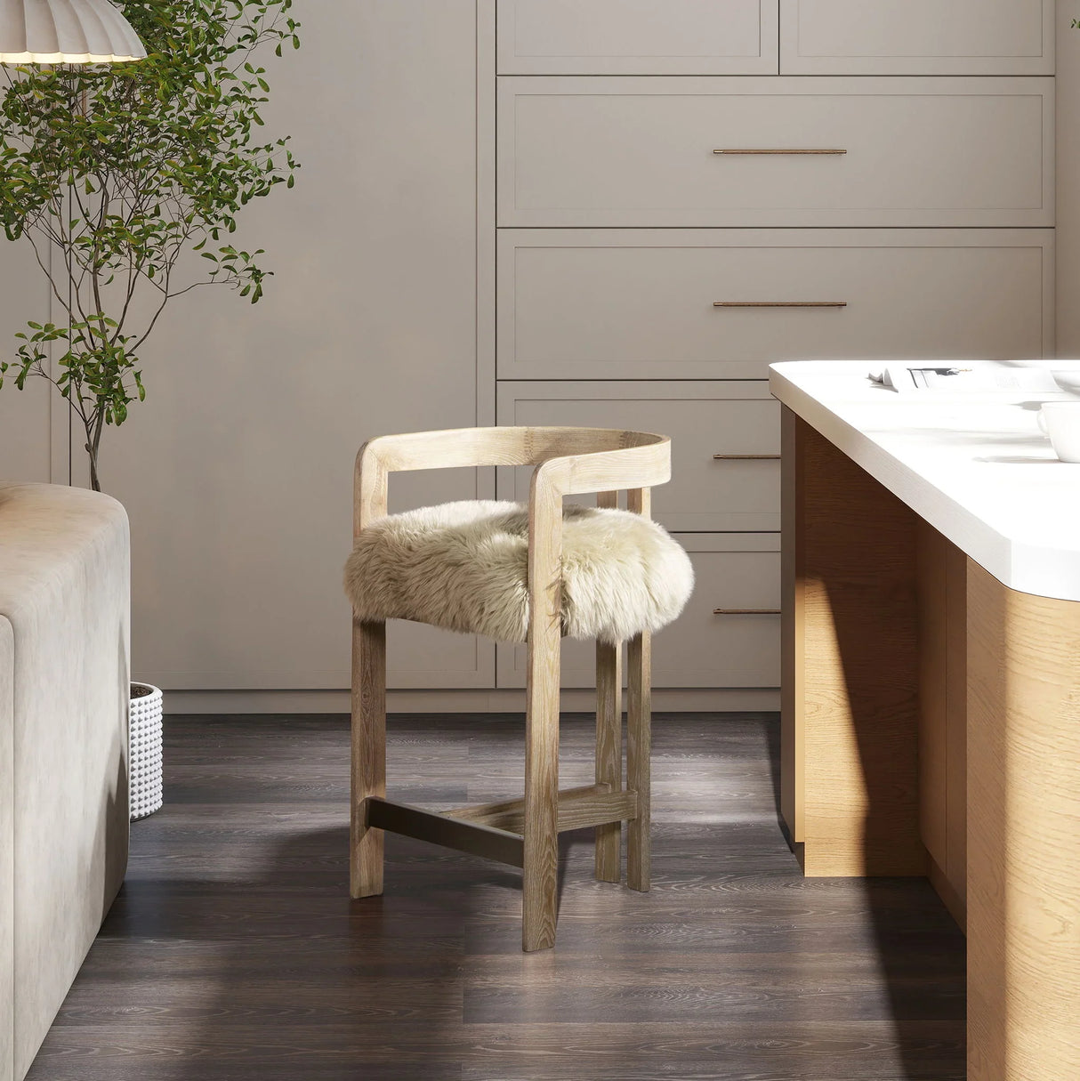 Millwick - Low Back Genuine Fur Counter Stool - Natural Blonde - Furniture Home Direct