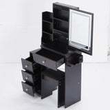 Vanity Desk With Cushioned Stool Lighted Mirror Black - Furniture Home Direct