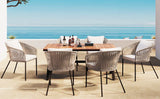 7 Piece All-Weather Patio Dining Set with Acacia Wood Tabletop and Metal Frame - Beige - Furniture Home Direct
