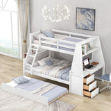 Twin Over Full Bunk Bed With Trundle And Built-In Desk, Three Storage Drawers And Shelf - White - Furniture Home Direct