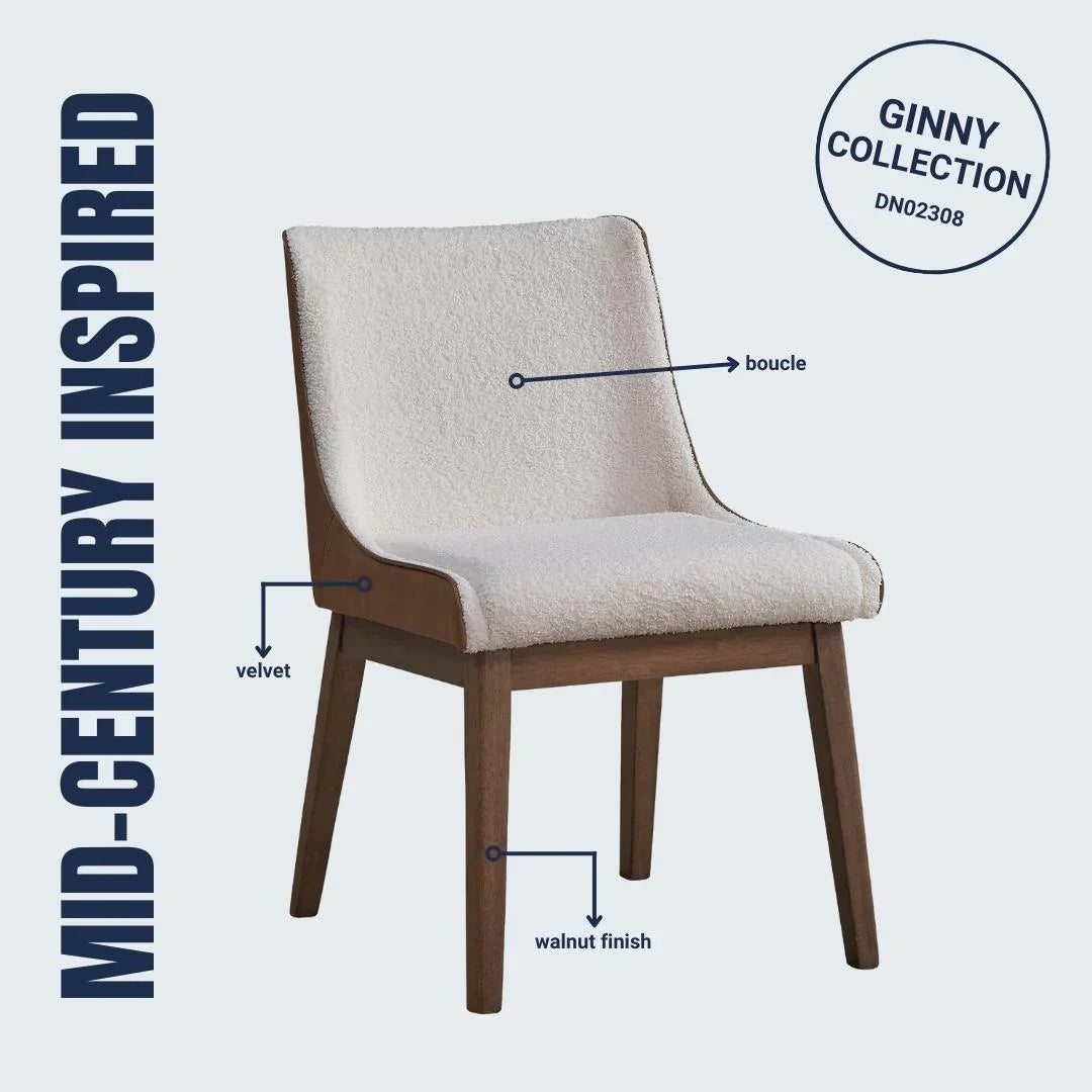 Ginny - Boucle Velvet Side Chair (Set of 2) - Walnut - Furniture Home Direct