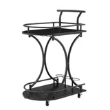 2 Tier Bar Cart, Slide Bar Serving Cart, Retro Style Wine Cart For Kitchen, Beverage Cart With Wine Rack And Glass Holder, Rolling Drink Trolley For Living Room, Dining Room - Black - Furniture Home Direct