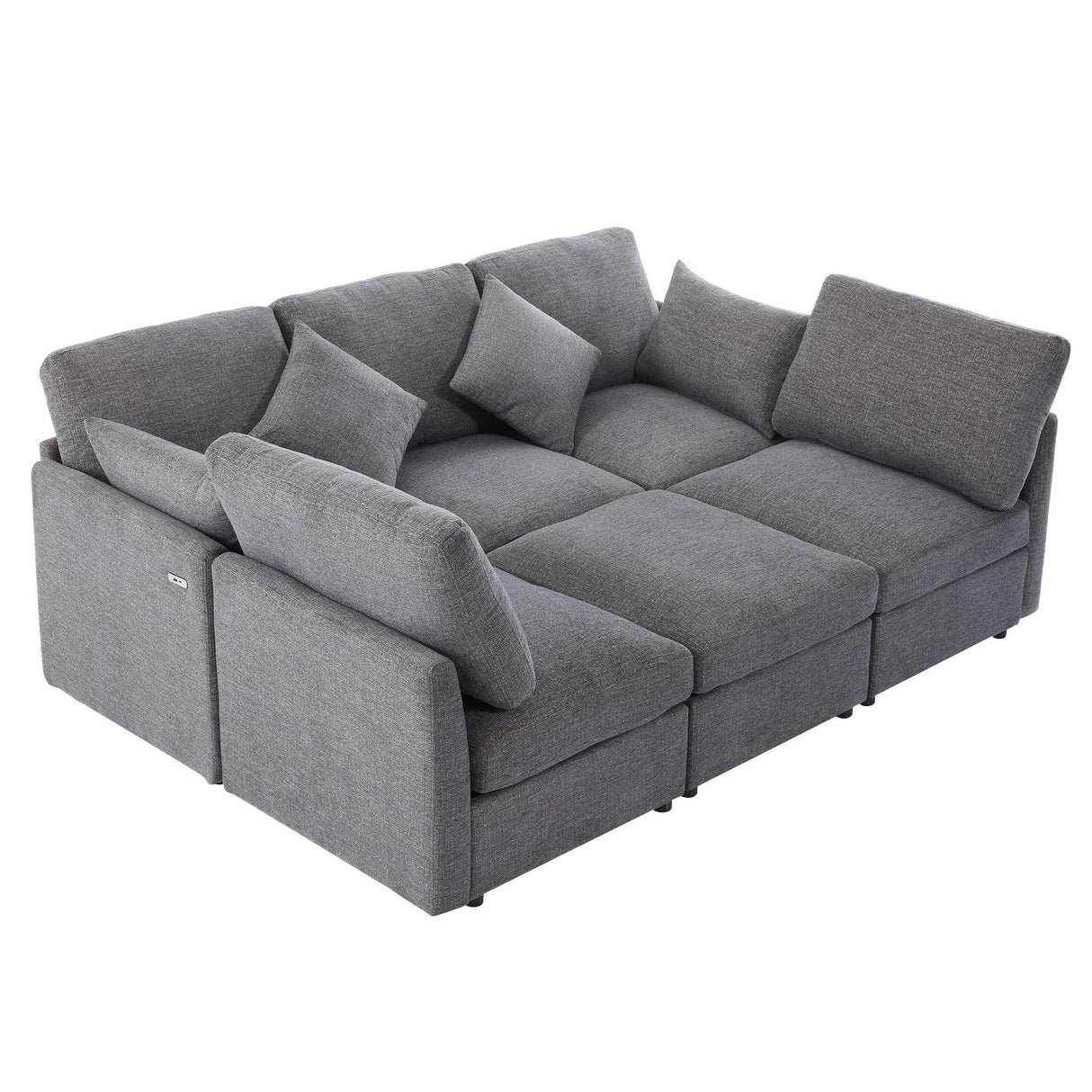 Sectional Sofa, Modular With USB Ports And Ottoman, Grey - Furniture Home Direct