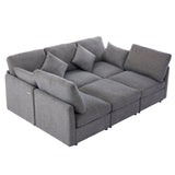 Sectional Sofa, Modular With USB Ports And Ottoman, Grey - Furniture Home Direct